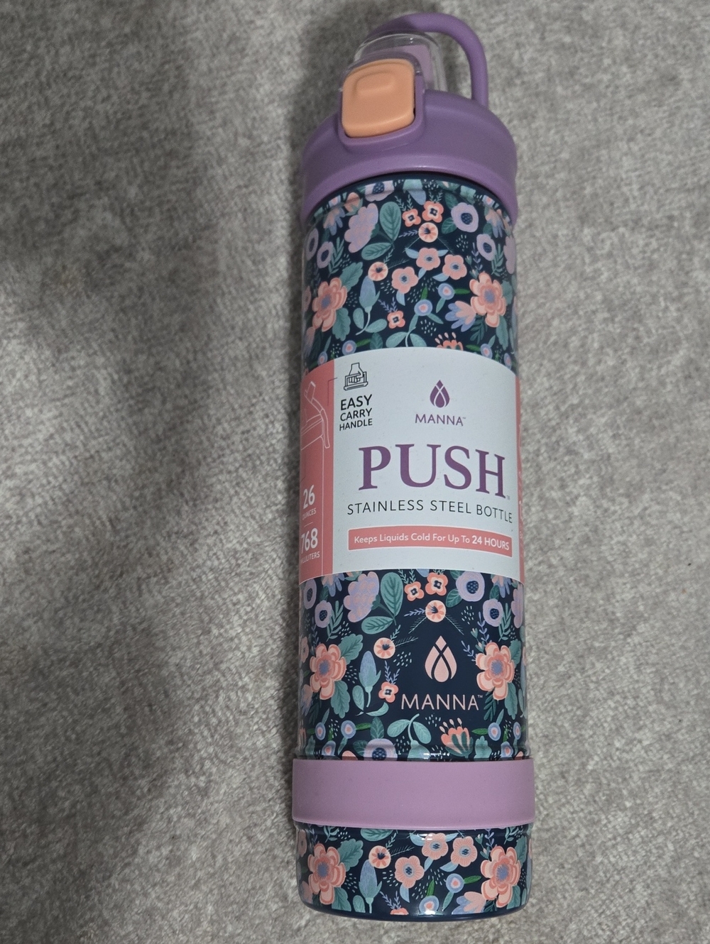 Manna Floral Navy and Lilac Stainless Steel Bottle